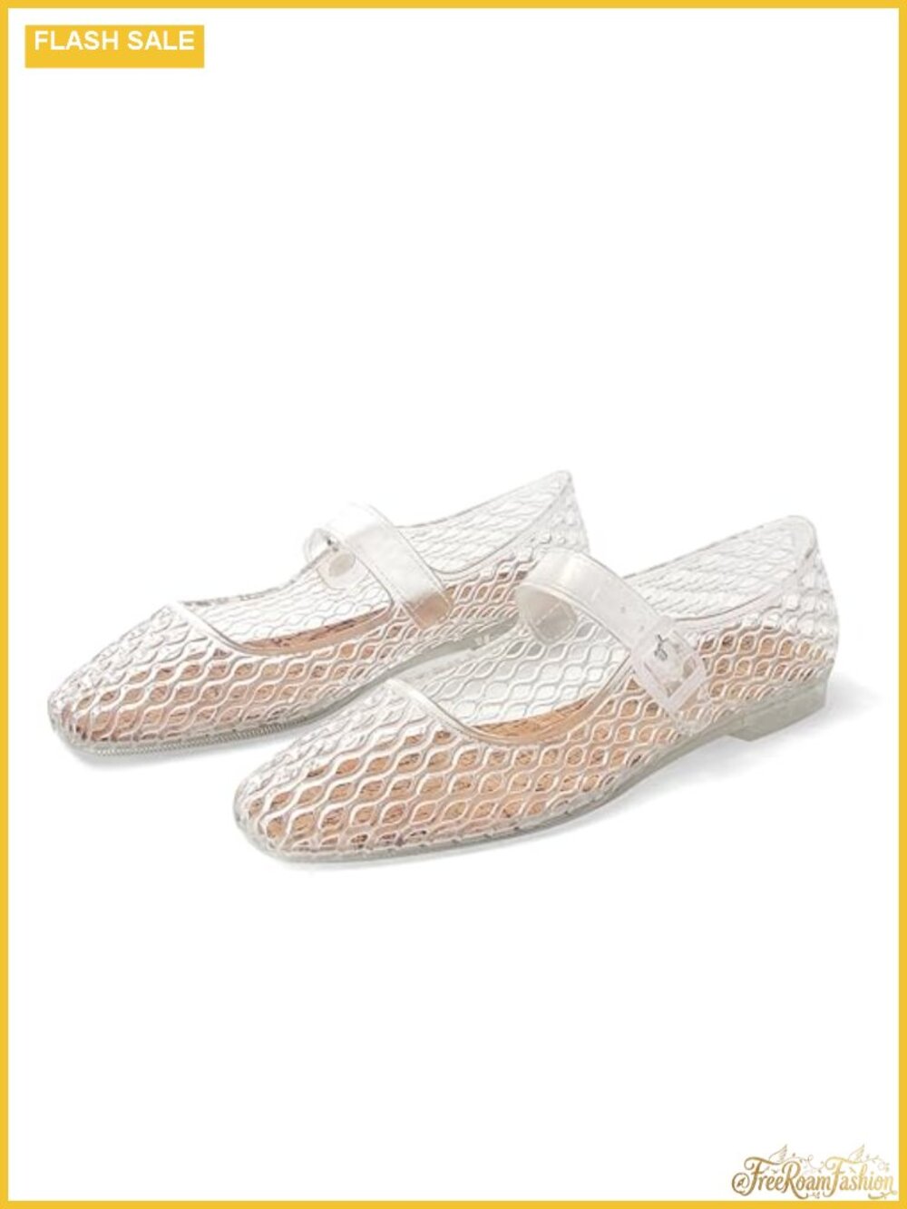 Jelly Mary Jane Ballet Flats Square Toe Low Heel Buckle Sandals
